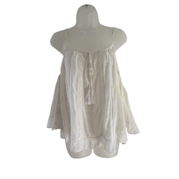 Miss June Paris Blouse Womens White Boho Cold Shoulder Bell‎ Sleeve Lace S/M - Picture 3 of 16